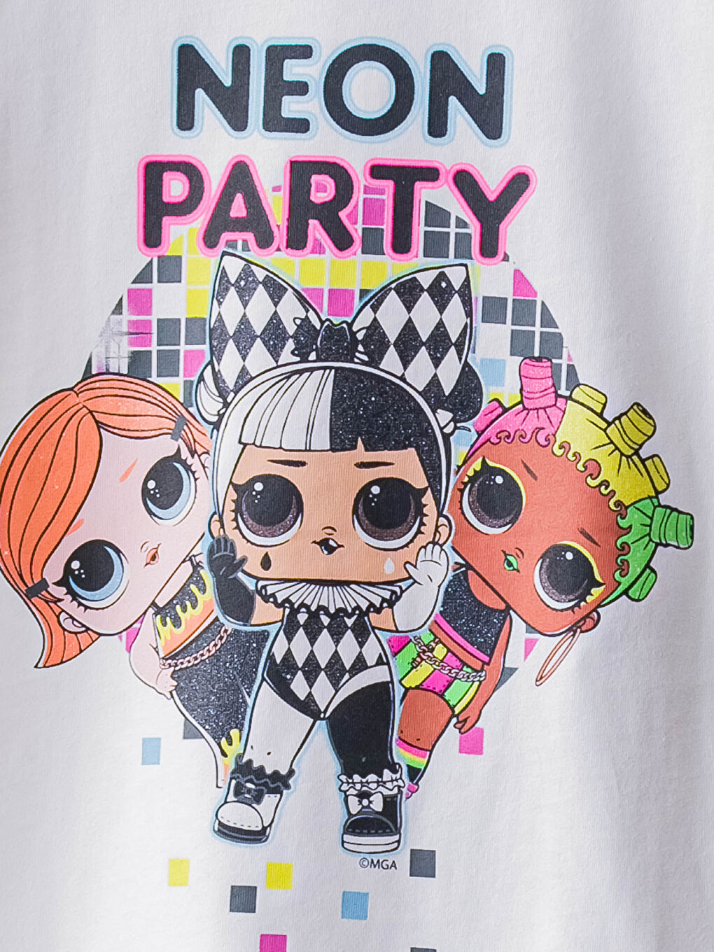 Beyaz Bisiklet Yaka LOL Surprise OMG Lisanslı Kısa Kollu Kız Çocuk Pijama Takımı-2