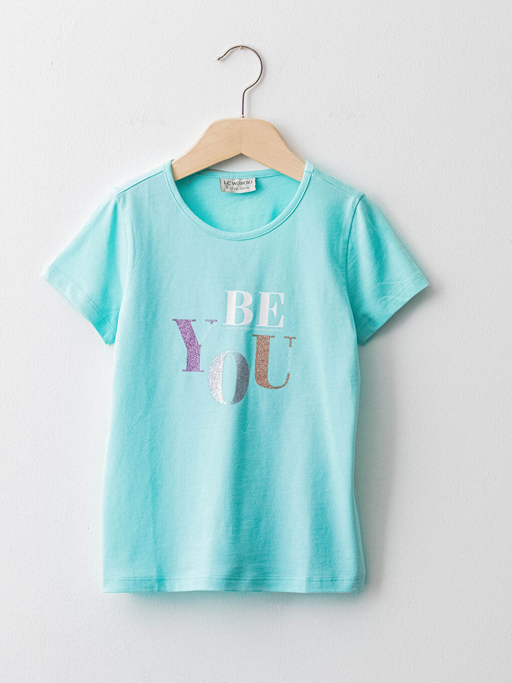 Turkuaz Bisiklet Yaka Baskılı Kısa Kollu Kız Çocuk Tişört