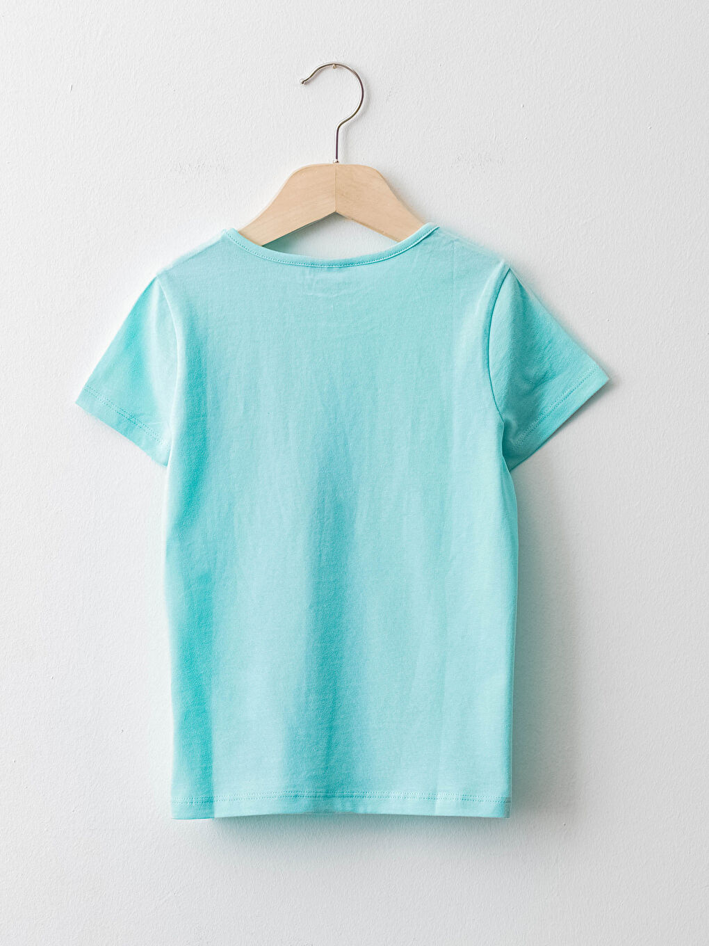 Turkuaz Bisiklet Yaka Baskılı Kısa Kollu Kız Çocuk Tişört-1