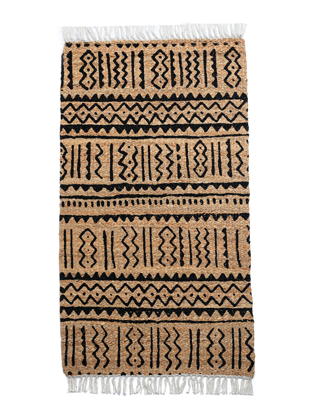 Bej Jüt Saçaklı Halı 80x140 cm-1