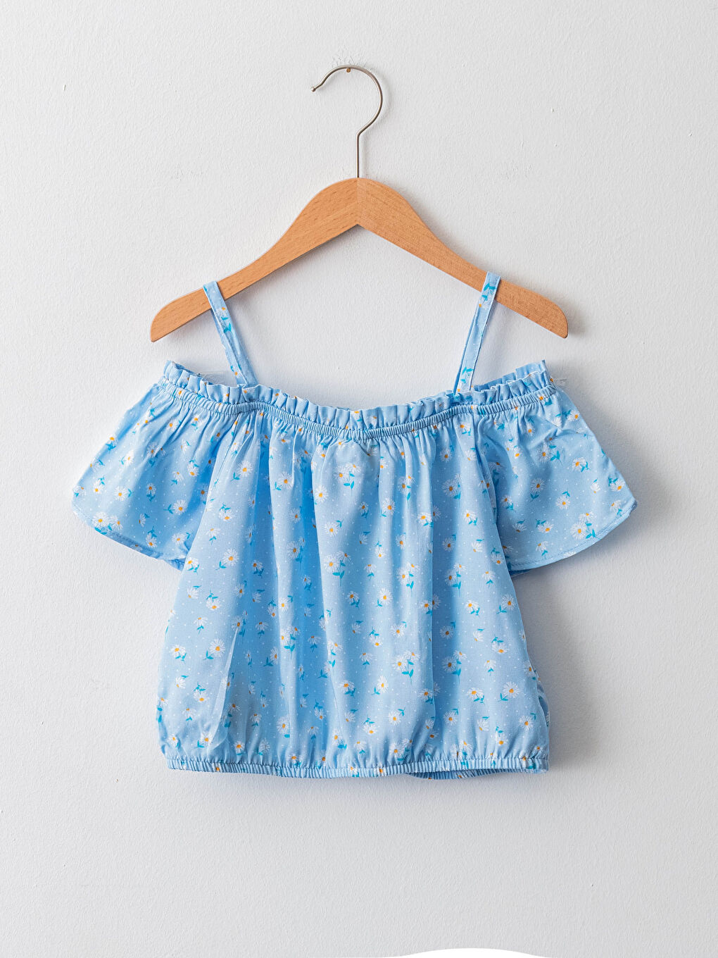 Patterned Off the Shoulder Short Sleeve Viscose Girls Blouse-1
