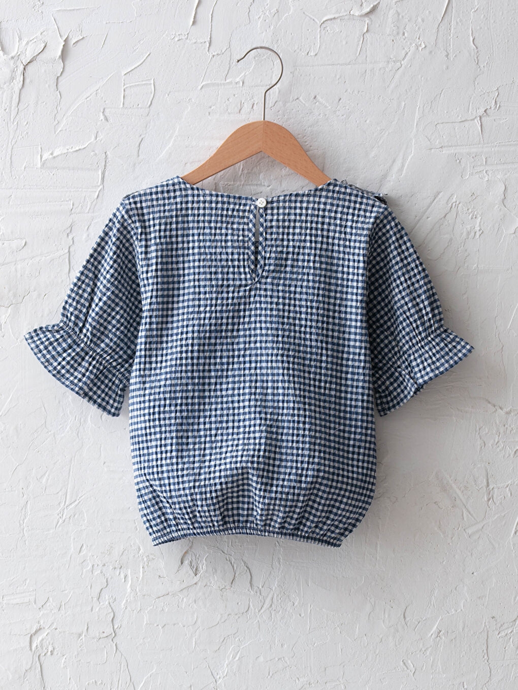 Mavi Bisiklet Yaka Fırfır Detaylı Kısa Kollu Poplin Kız Çocuk Bluz-1