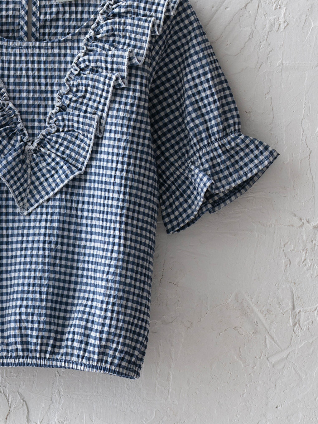 Mavi Bisiklet Yaka Fırfır Detaylı Kısa Kollu Poplin Kız Çocuk Bluz-2