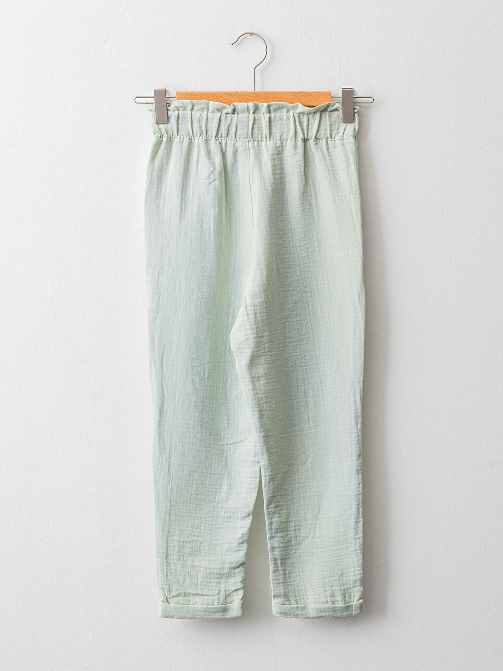 Yeşil Beli Lastikli Basic Poplin Kız Çocuk Pantolon-1