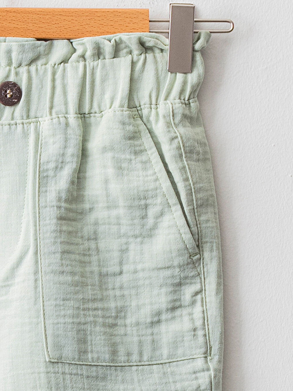 Yeşil Beli Lastikli Basic Poplin Kız Çocuk Pantolon-2