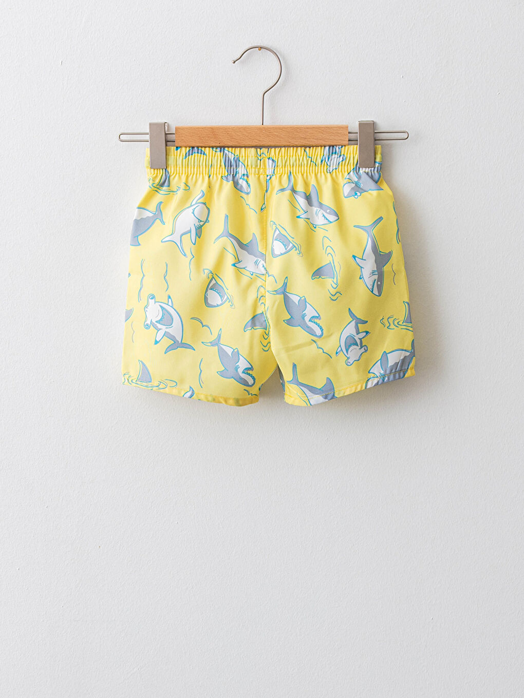 Sarı Beli Lastikli Baskılı Erkek Bebek File Detaylı Deniz Şortu-1