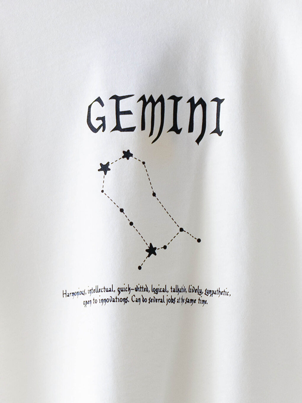 Ekru Bisiklet Yaka İkizler Burç Baskılı Kısa Kollu Kız Çocuk Tişört-2