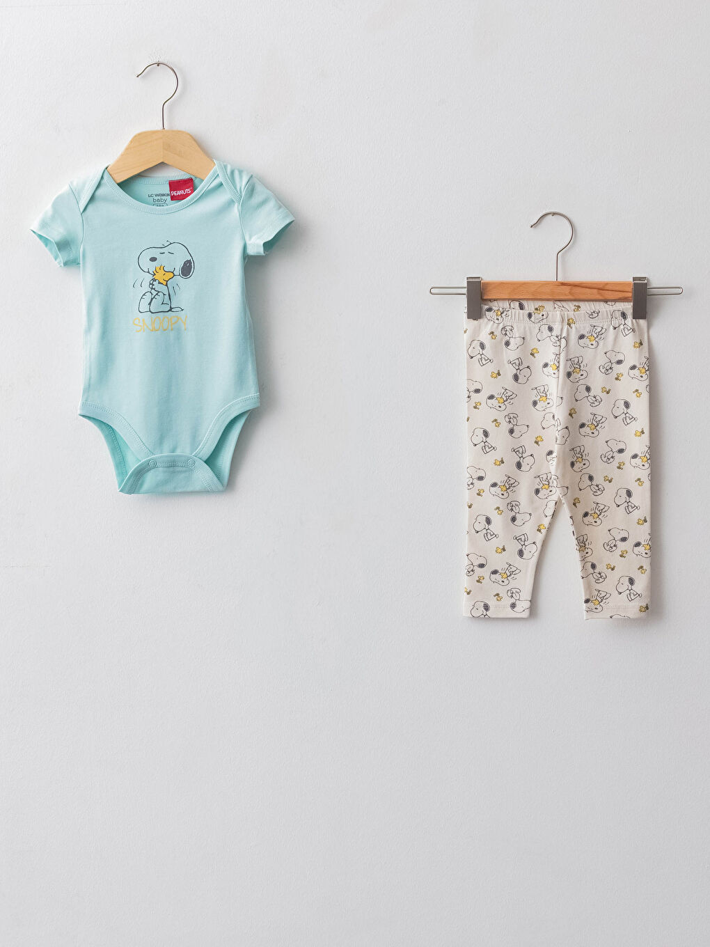 Turkuaz Bisiklet Yaka Kısa Kollu Snoopy Baskılı Pamuklu Erkek Bebek 2'li Takım