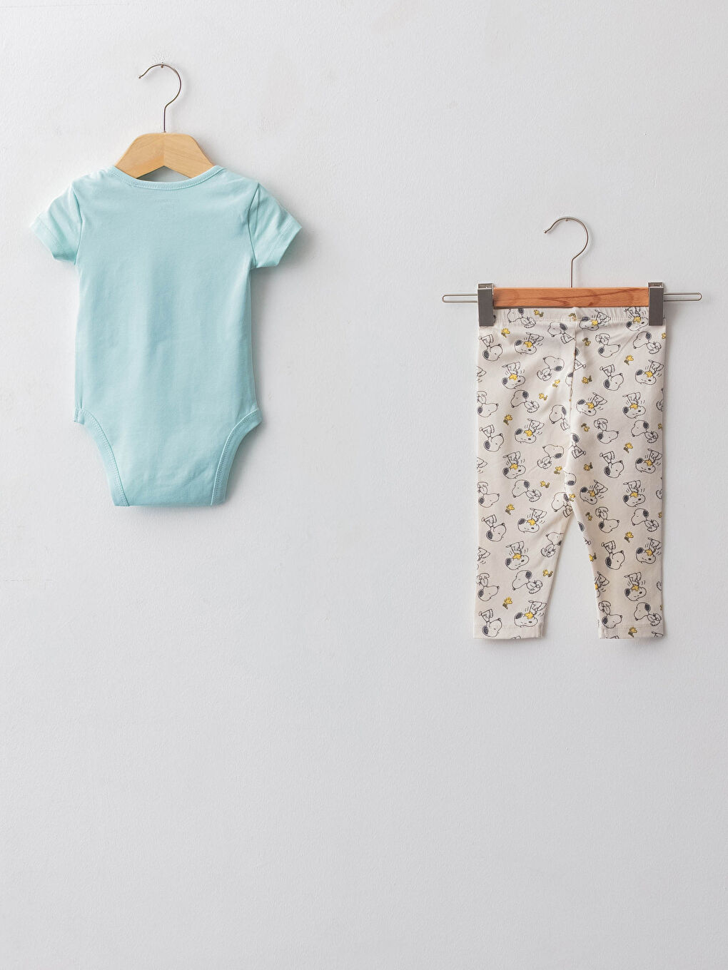 Turkuaz Bisiklet Yaka Kısa Kollu Snoopy Baskılı Pamuklu Erkek Bebek 2'li Takım-1
