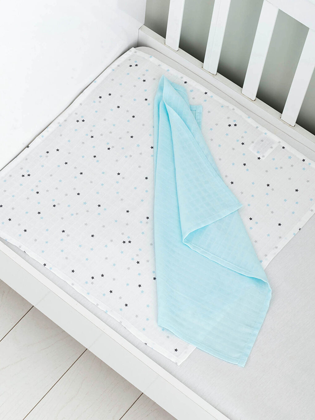 Mavi Erkek Bebek Desenli Müslin Bez 2'li-1