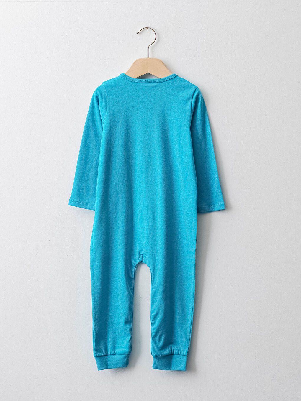 Turkuaz Bisiklet Yaka Uzun Kollu Baskılı Pamuklu Erkek Bebek Tulum-1