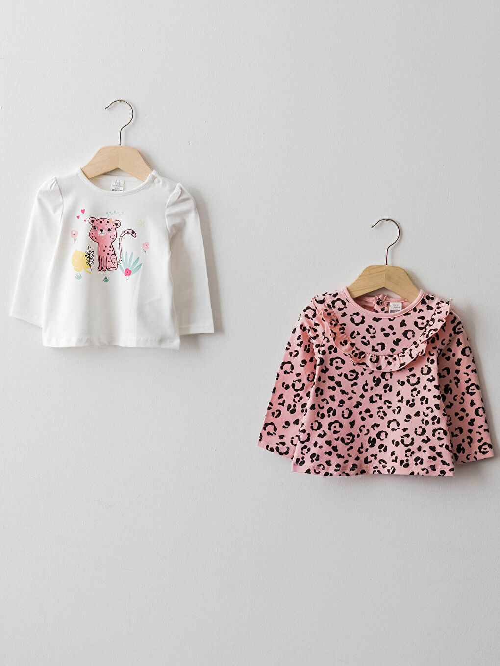 Crew Neck Long Sleeve Printed Cotton Baby Girl T-Shirt 2 Pieces