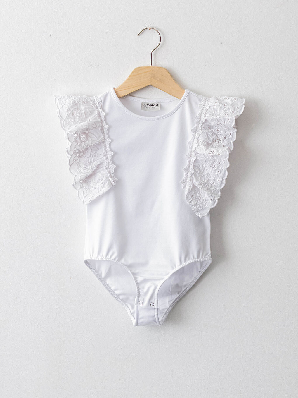 Beyaz Bisiklet Yaka Fisto Detaylı Kız Çocuk Bodysuit