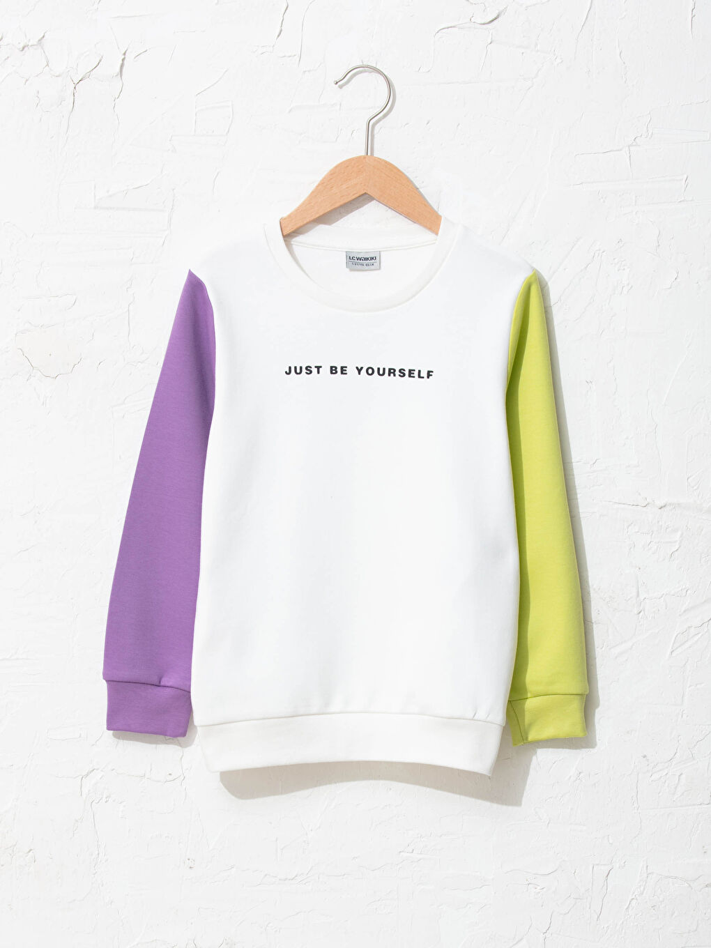 Ekru Bisiklet Yaka Baskılı Uzun Kollu Erkek Çocuk Tişört