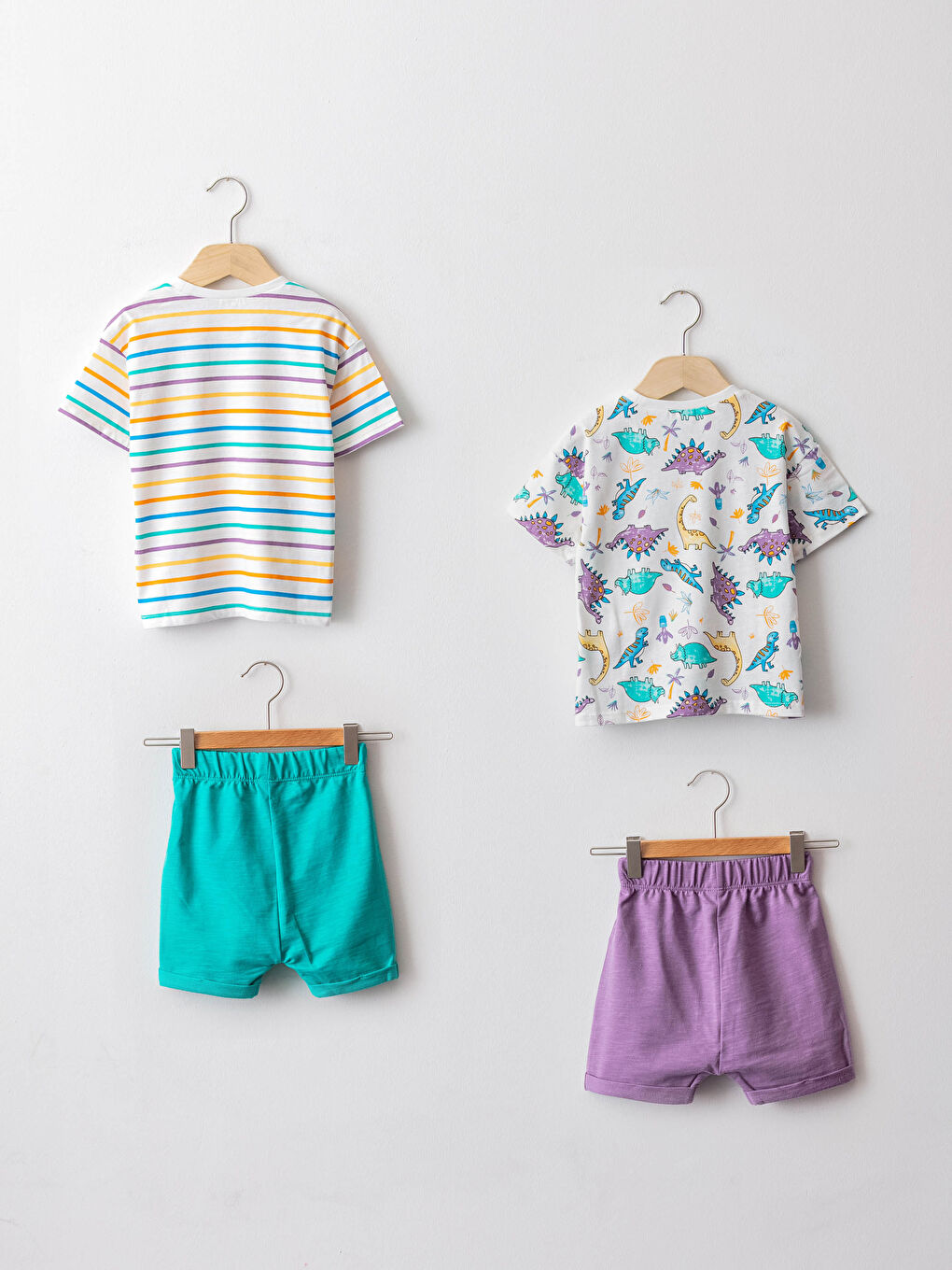 Ensemble 4 Pièces T-Shirt et Shorts en Coton à Col Rond Manches Courtes pour Garçon Bébé-1