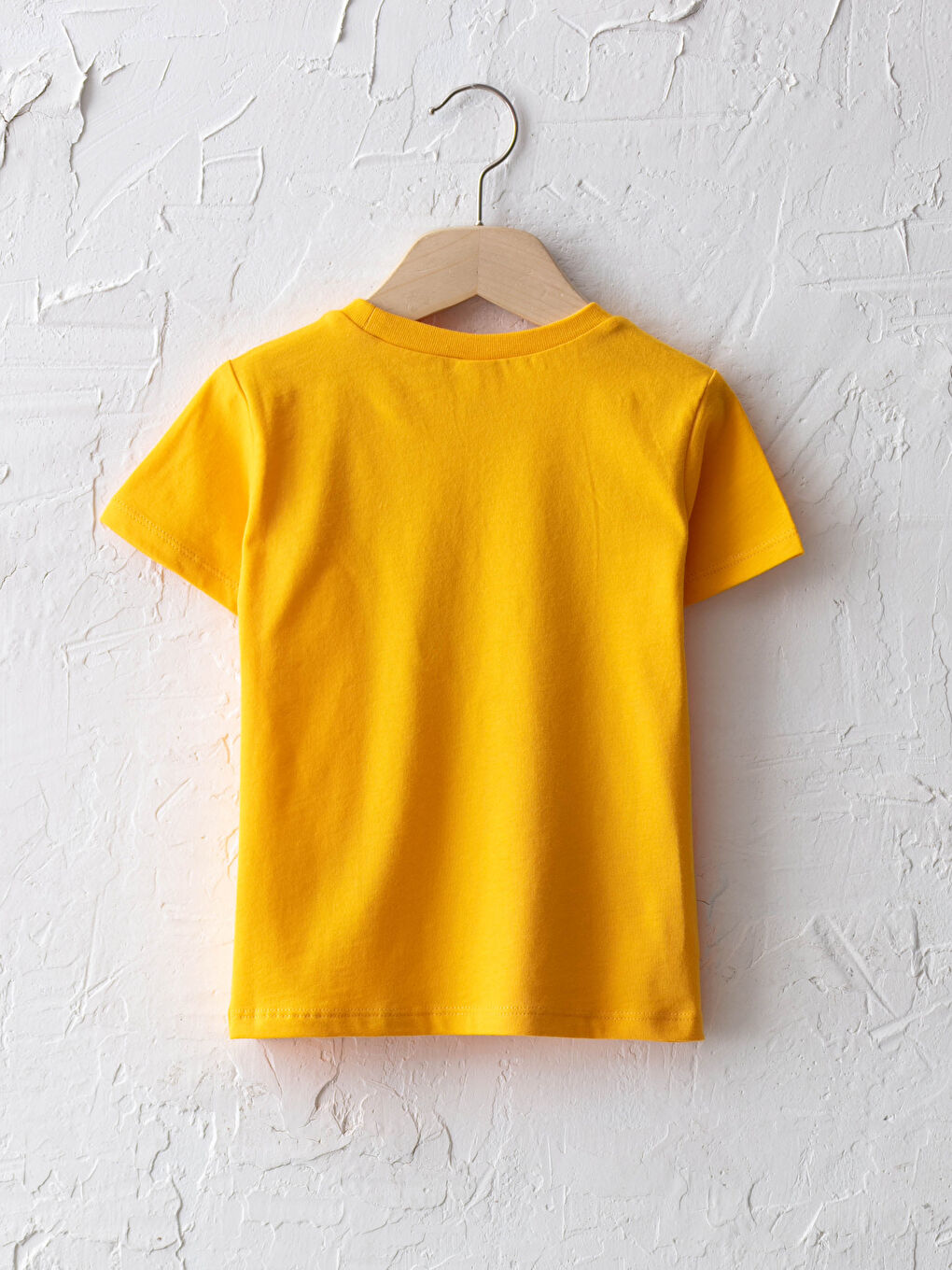 Sarı Yazı Baskılı Bisiklet Yaka Kısa Kollu Pamuklu Erkek Bebek Tişört-1