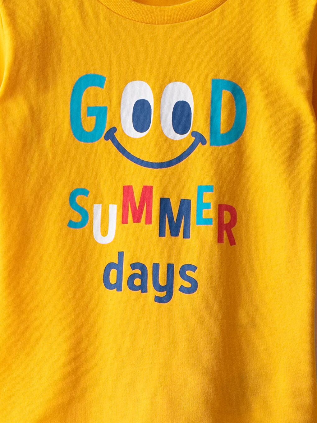 Sarı Yazı Baskılı Bisiklet Yaka Kısa Kollu Pamuklu Erkek Bebek Tişört-2