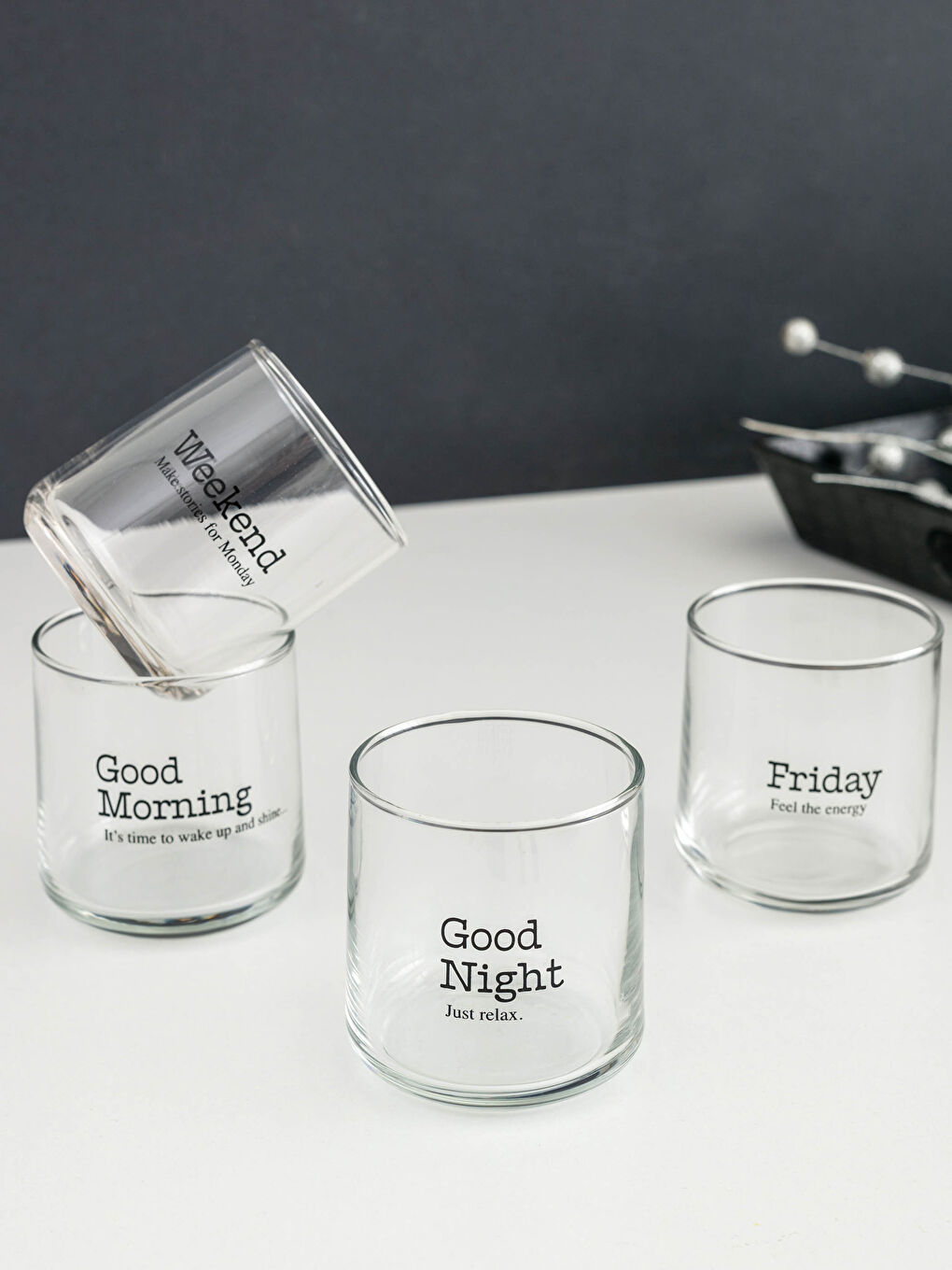 Slogan Printed Glass Water Cups 4 of 260ml