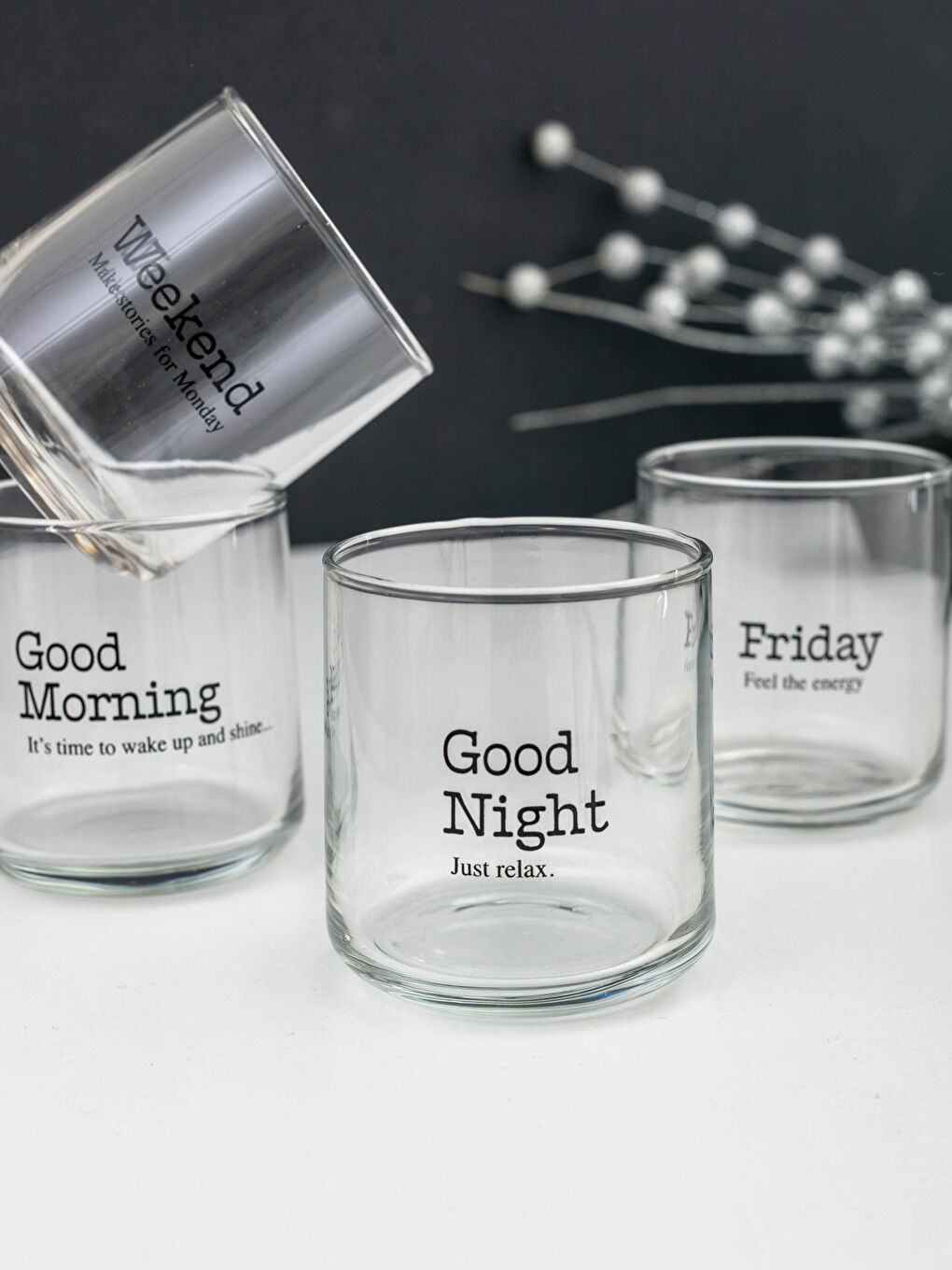 Slogan Printed Glass Water Cups 4 of 260ml-1