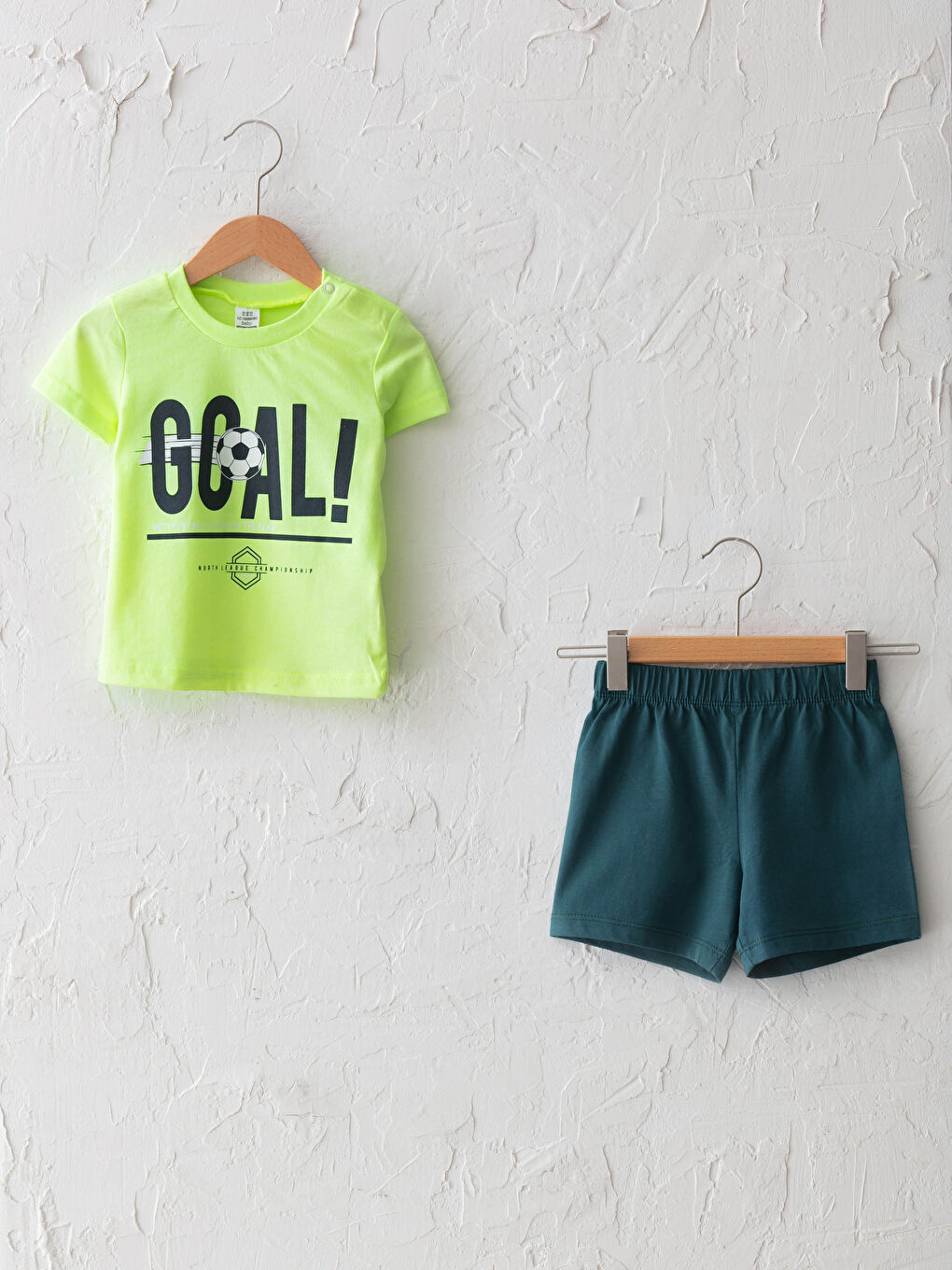 Yeşil Bisiklet Yaka Kısa Kol Baskılı Erkek Bebek Tişört ve Şort 2'li