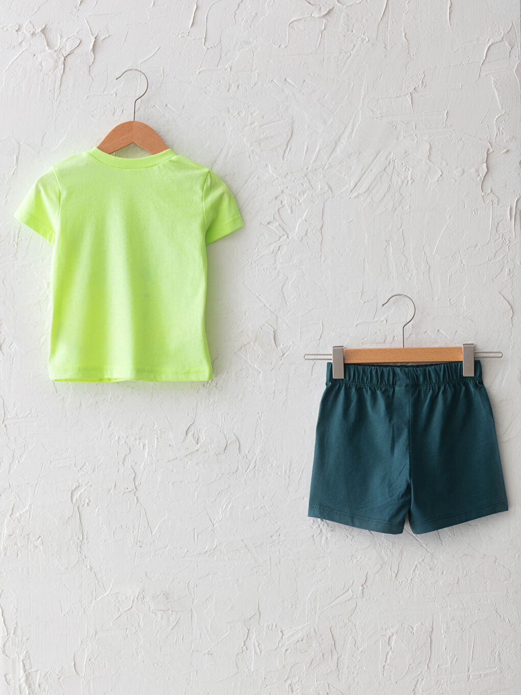 Yeşil Bisiklet Yaka Kısa Kol Baskılı Erkek Bebek Tişört ve Şort 2'li-1