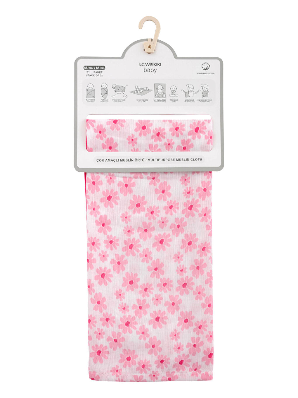 Ekru Pamuklu Kız Bebek Müslin Bez 2'li-2