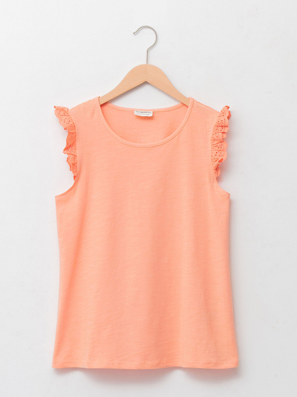 Crew Neck Basic Sleeve Scalloped Detail Girl Athlete