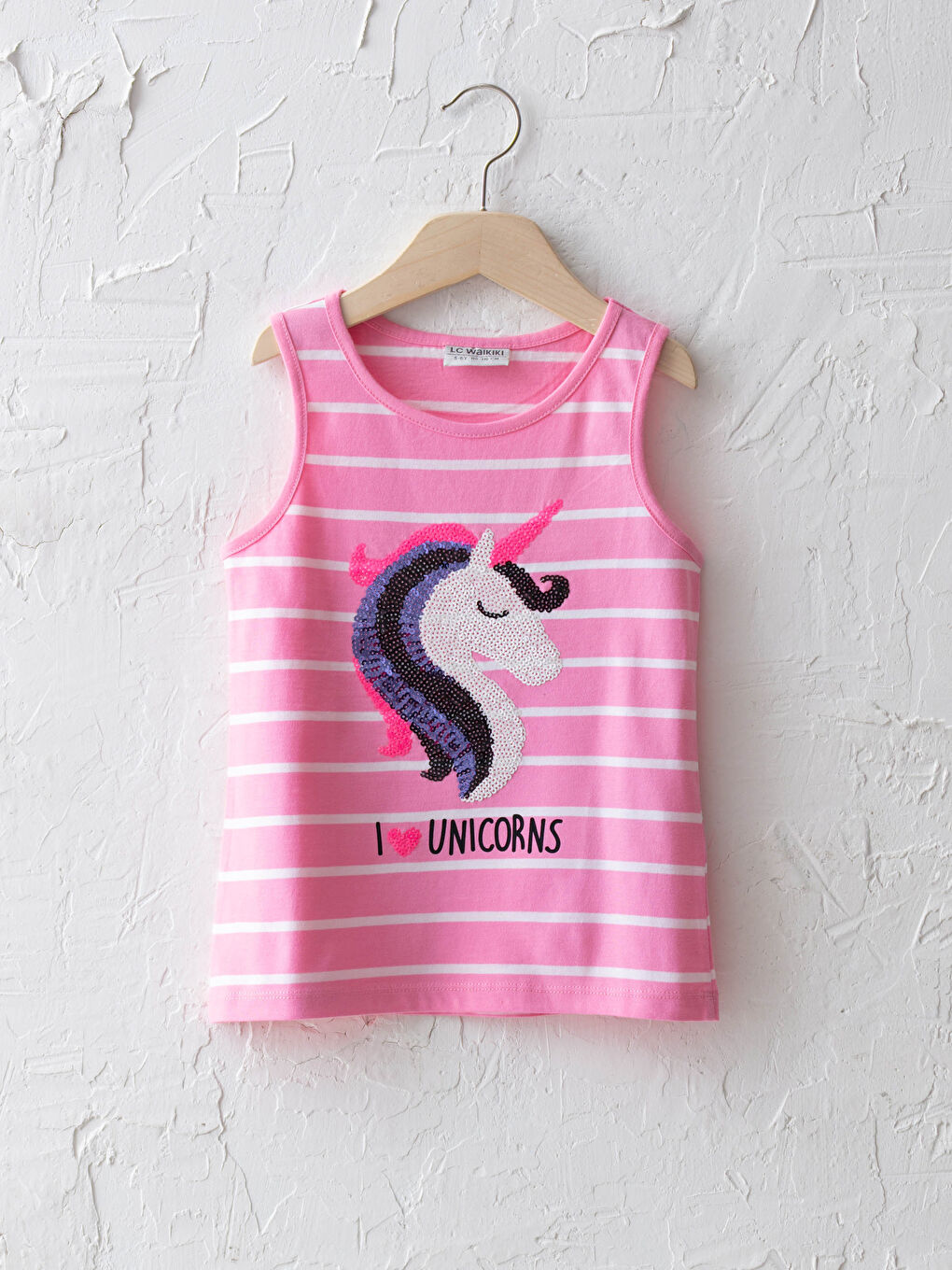 Pembe Bisiklet Yaka Çizgili Pul İşlemeli Kız Çocuk Atlet