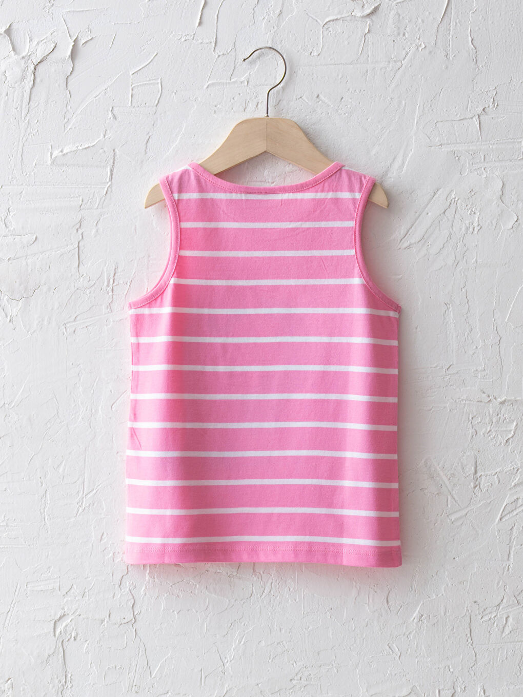 Pembe Bisiklet Yaka Çizgili Pul İşlemeli Kız Çocuk Atlet-1