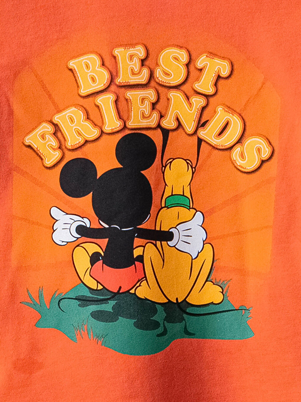 Turuncu Bisiklet Yaka Uzun Kollu Mickey Mouse Baskılı Erkek Bebek Tişört ve Pantolon 2'li Takım-2