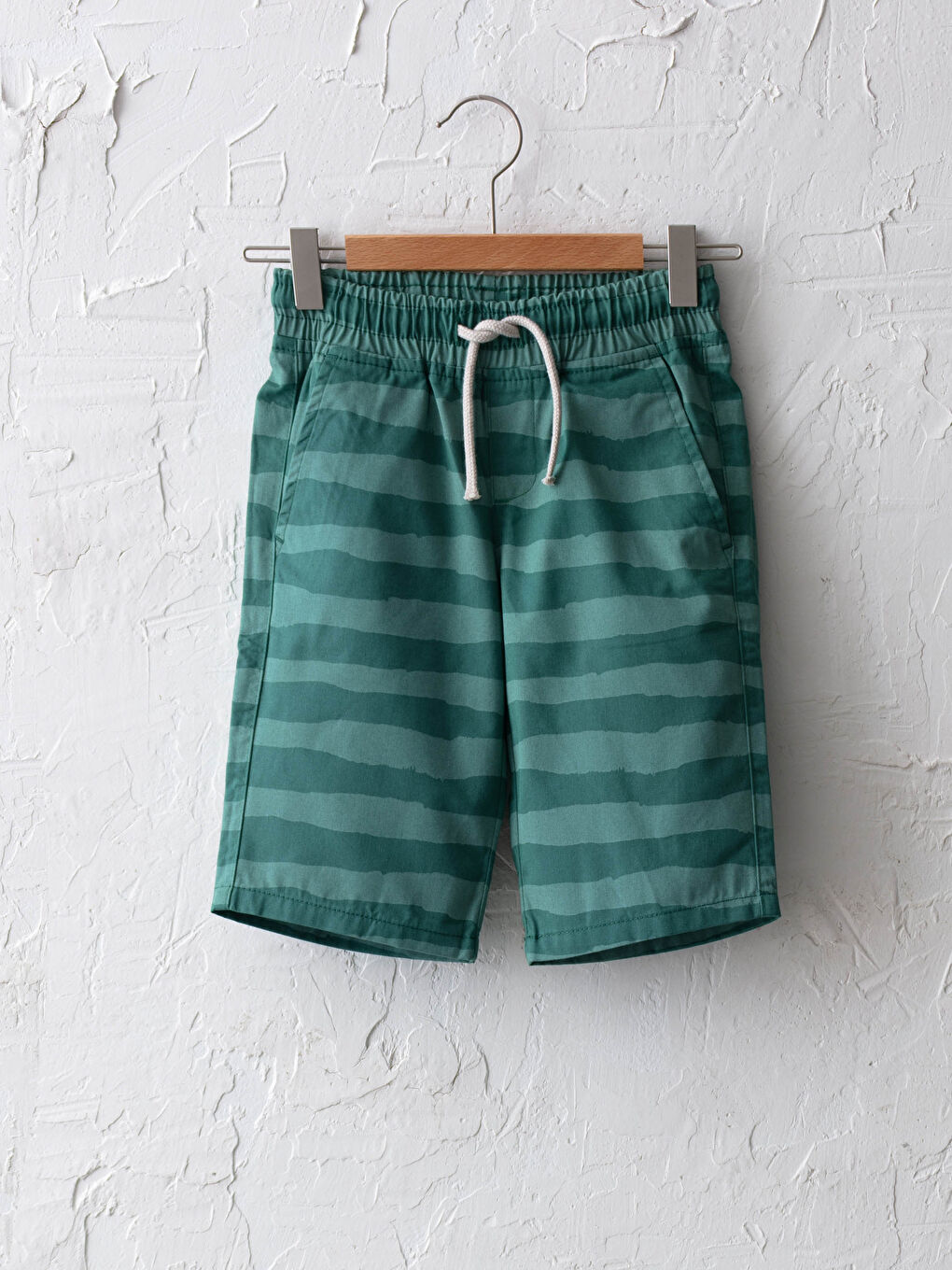 Short Garçon Rayé en Coton à Taille Élastique