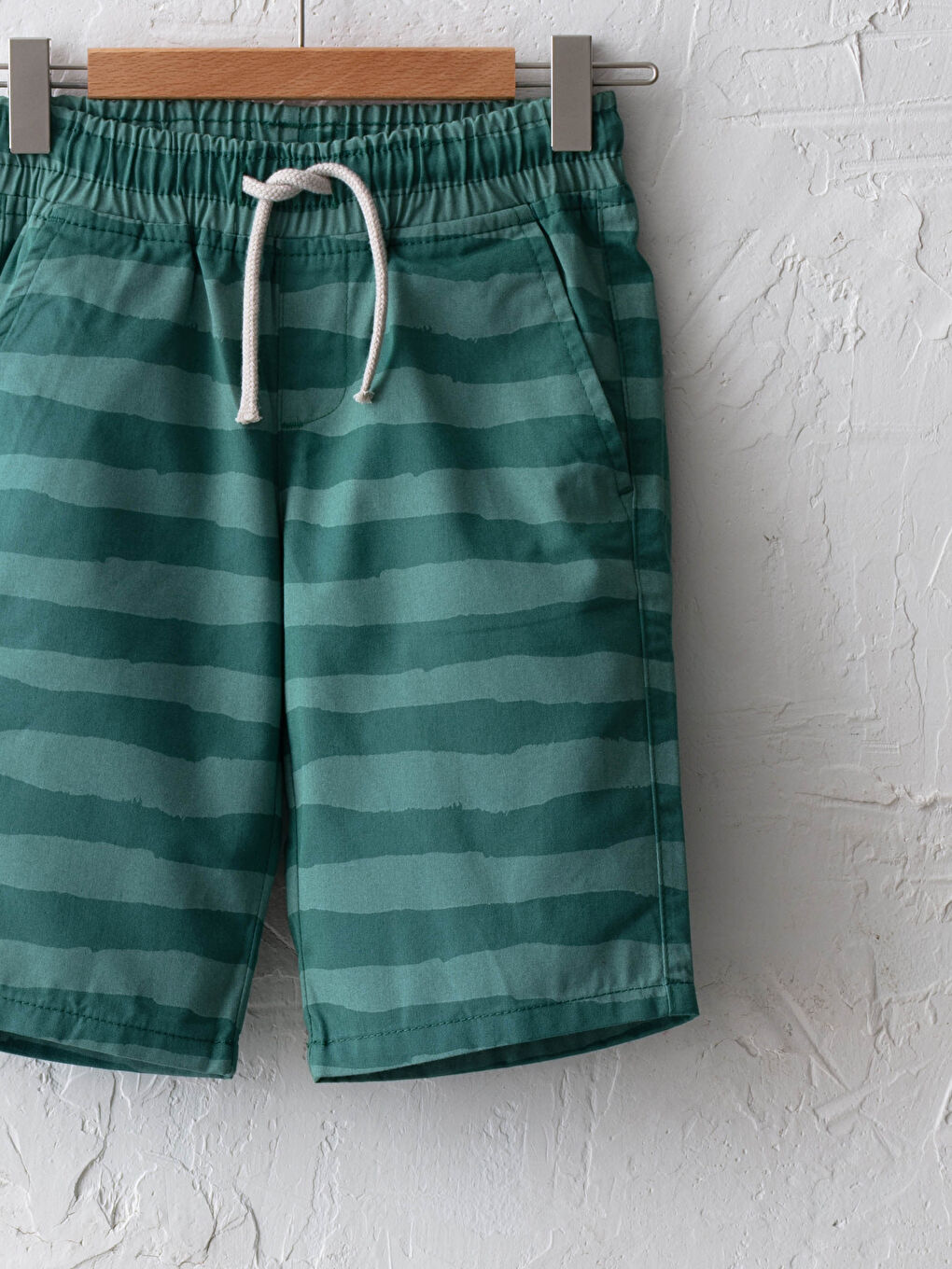 Short Garçon Rayé en Coton à Taille Élastique-2