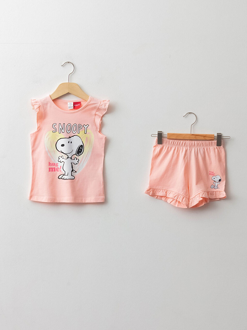 Crew Neck Snoopy Printed Cotton Baby Girl Pajamas Set