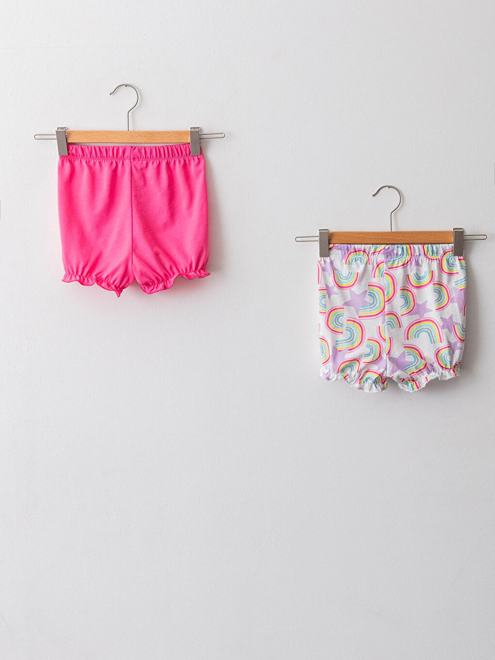 Beyaz Beli Lastikli Kız Bebek Şort 2'li-1