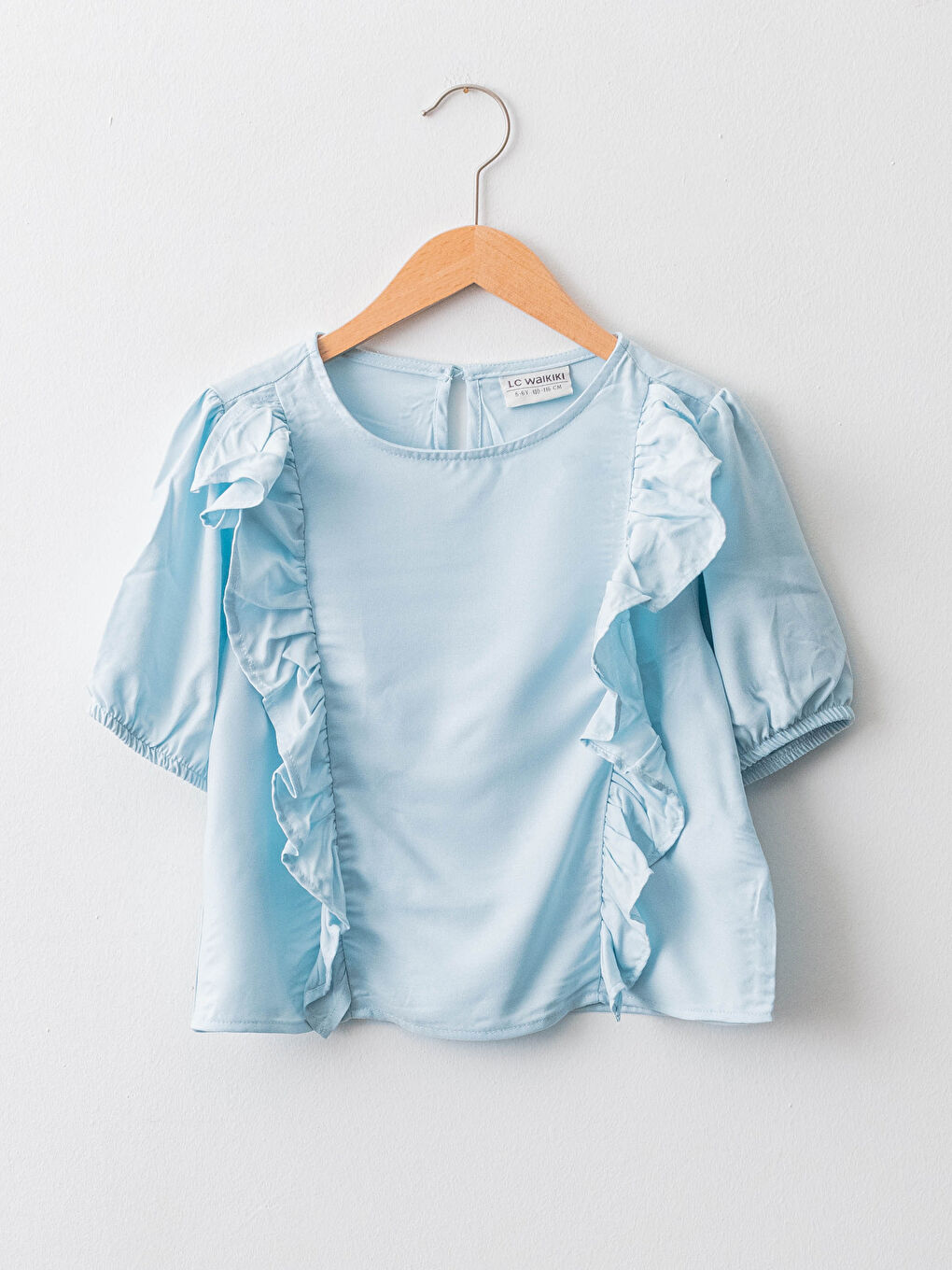 Crew Neck Ruffle Detail Short Sleeve Viscose Girls Blouse