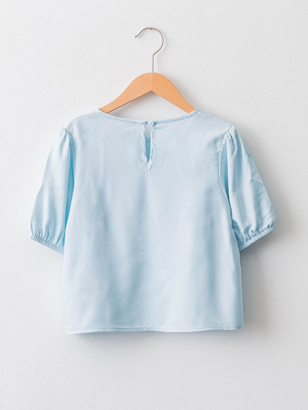 Crew Neck Ruffle Detail Short Sleeve Viscose Girls Blouse-1