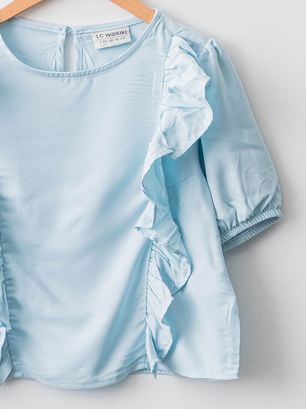 Crew Neck Ruffle Detail Short Sleeve Viscose Girls Blouse-2