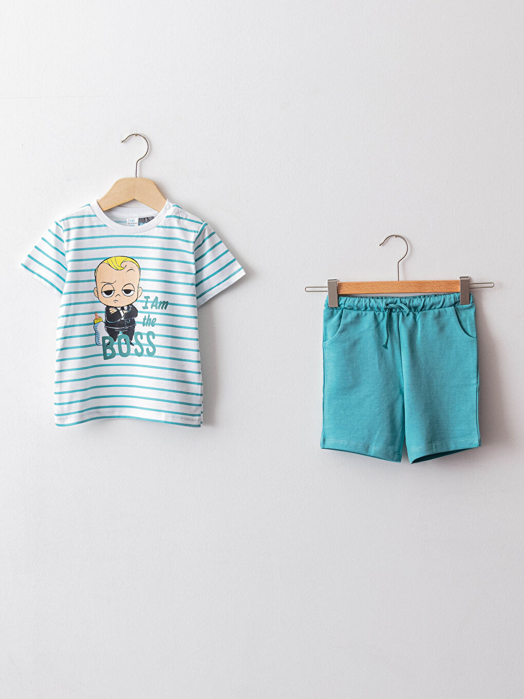 Crew Neck Short Sleeve The Boss Baby Printed Cotton Baby Boy T-Shirt and Shorts 2-Piece Set