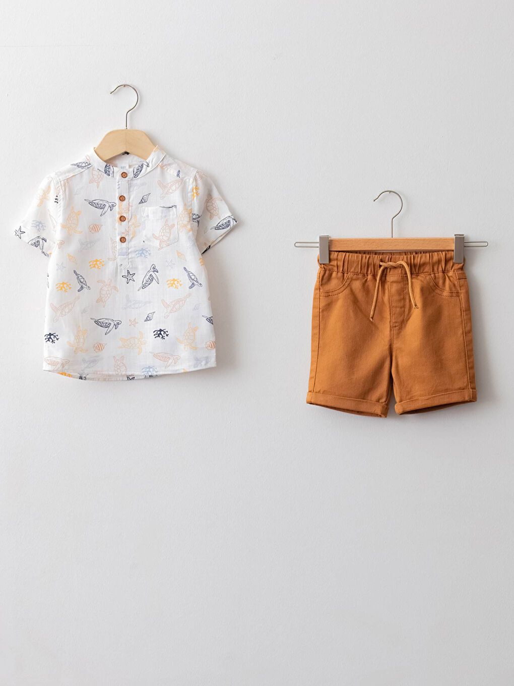 Grandad Collar Short Sleeve Printed Shirt and Shorts 2-Piece Set