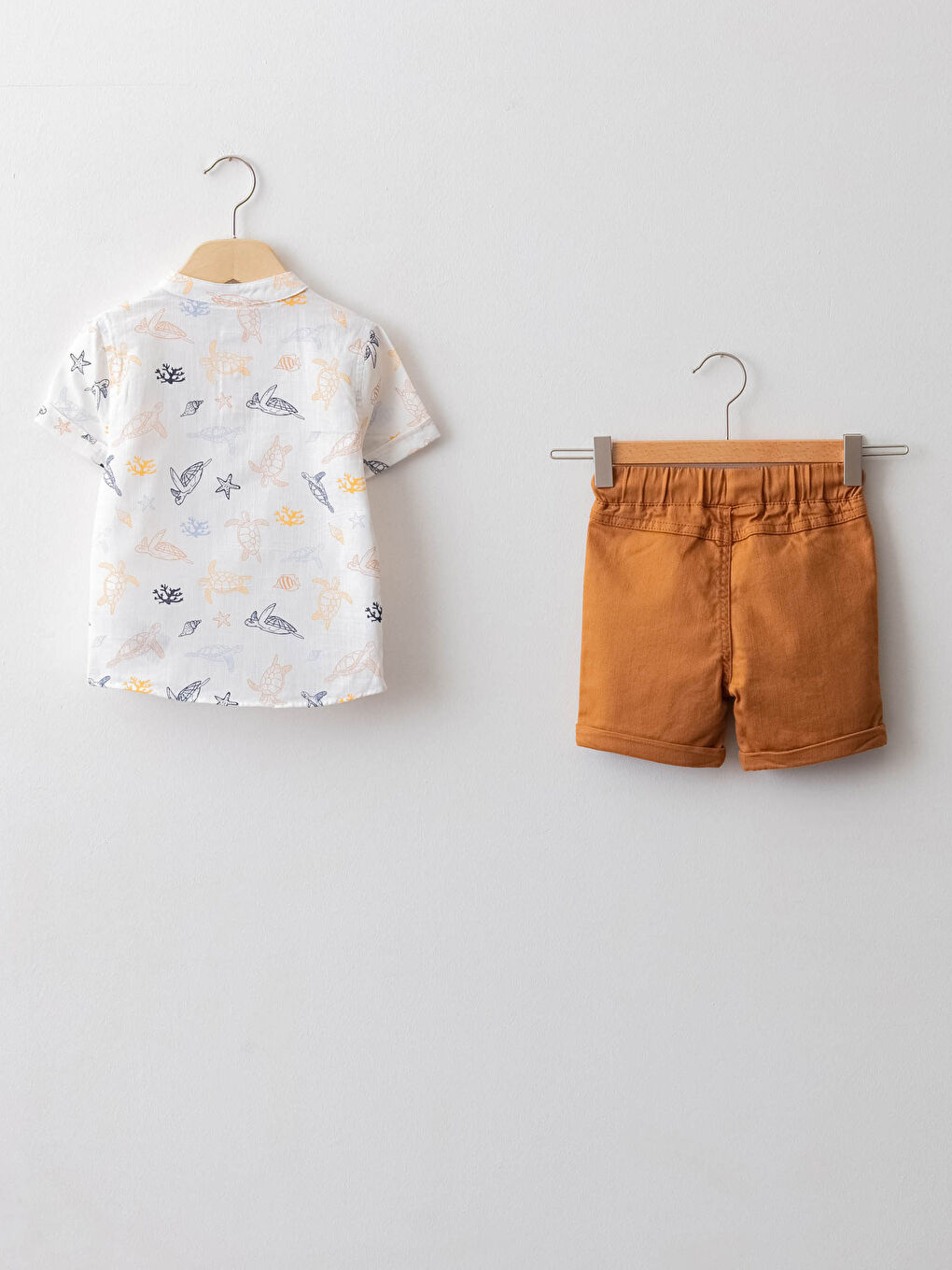 Grandad Collar Short Sleeve Printed Shirt and Shorts 2-Piece Set-1