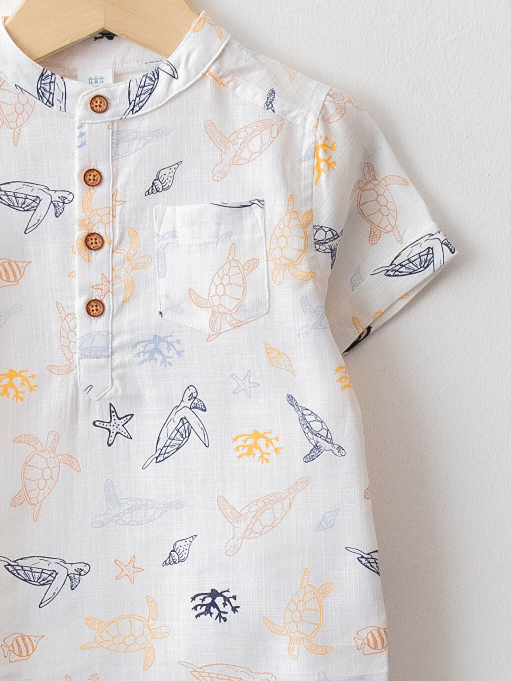 Grandad Collar Short Sleeve Printed Shirt and Shorts 2-Piece Set-2