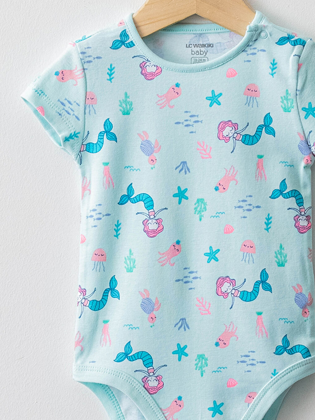 LCW baby Crew Neck Short Sleeve Printed Cotton Baby Girl Body With Snap Fastener 2 Pieces -S1H245Z1-LRL