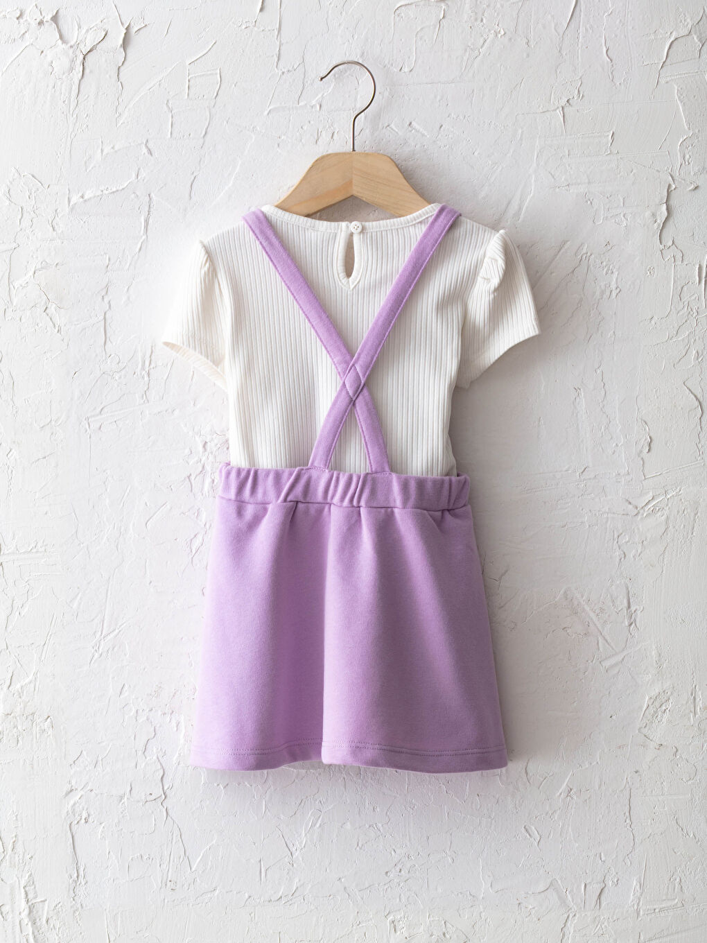 Негізгі дөңгелек жағалы қысқа жеңді қыз балаға арналған футболка мен көйлек 2 бөліктен тұратын жинақ-2