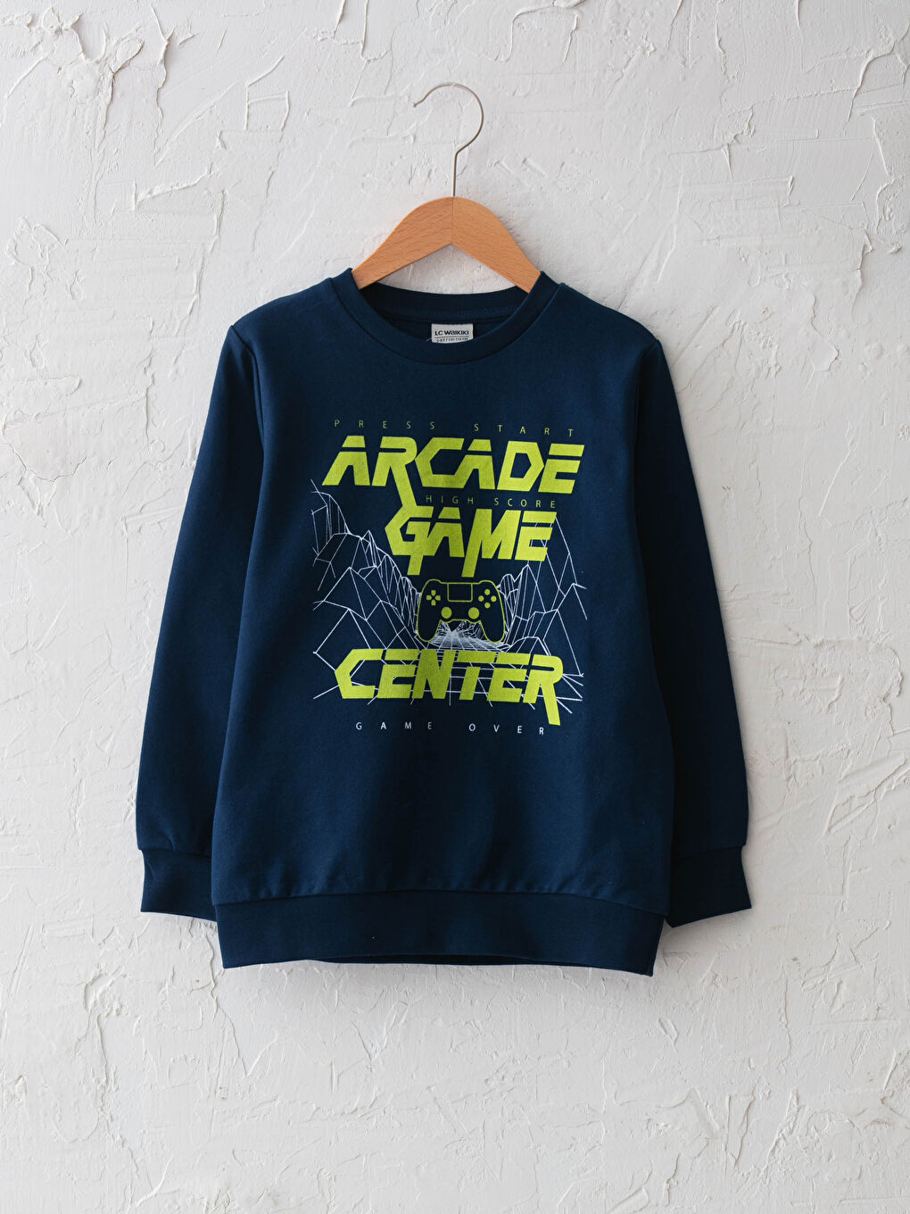 Lacivert Bisiklet Yaka Baskılı Uzun Kollu Erkek Çocuk Sweatshirt