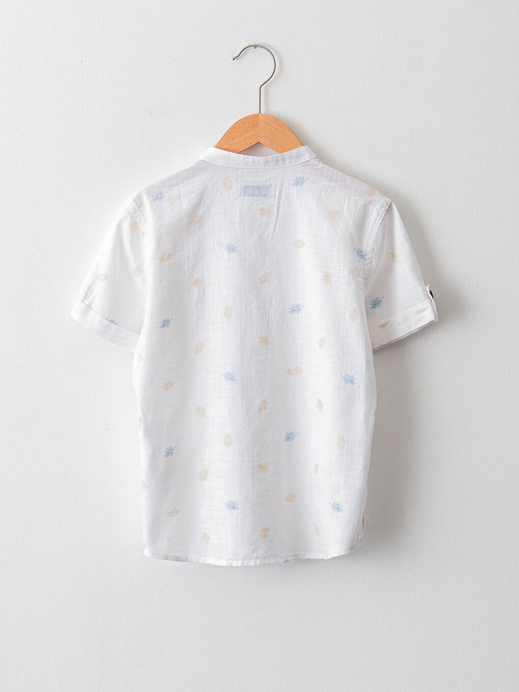 Рубашка для мальчиков из поплина с коротким рукавом и узором, с воротником-стойкой-1