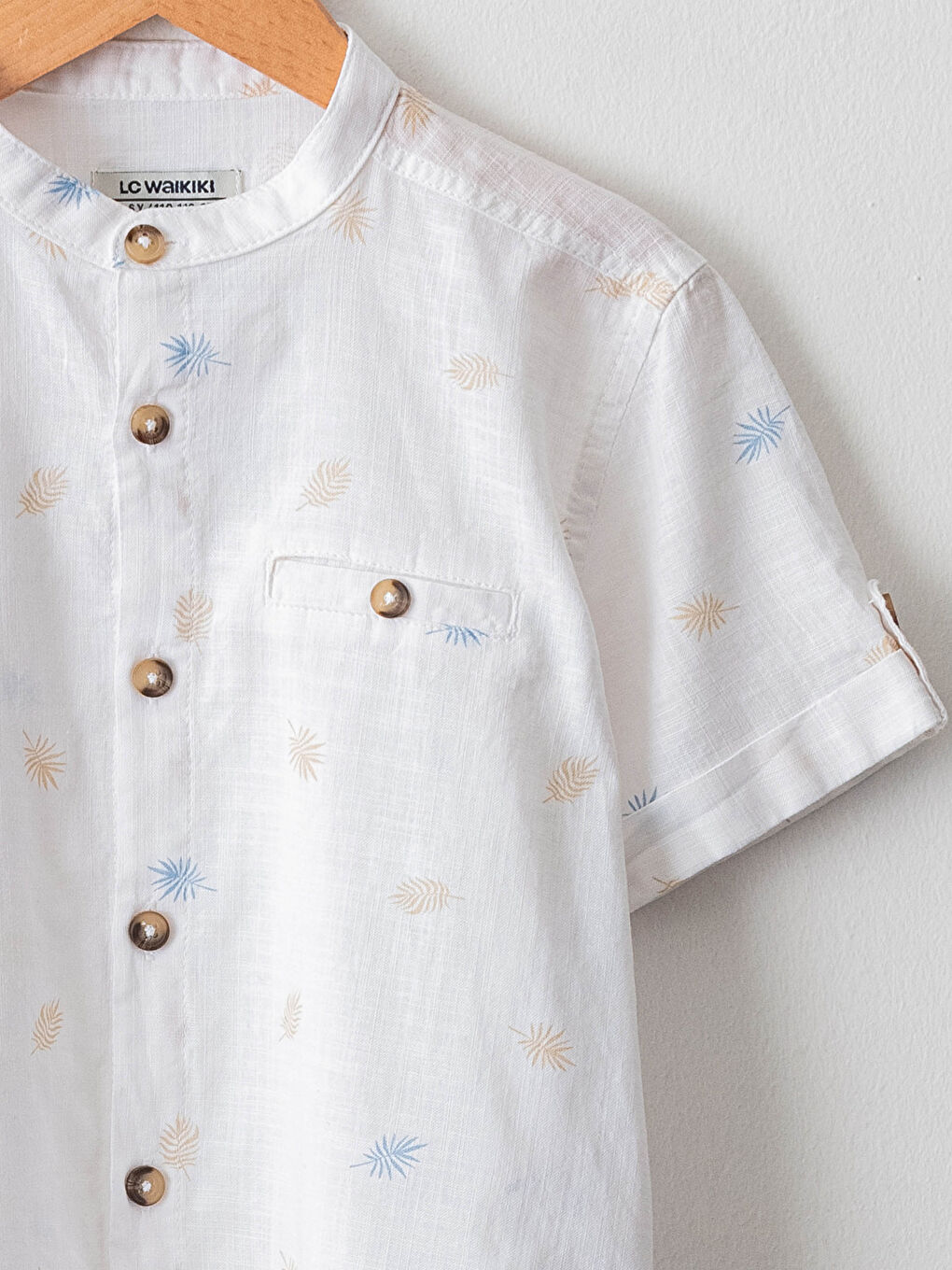 Рубашка для мальчиков из поплина с коротким рукавом и узором, с воротником-стойкой-2