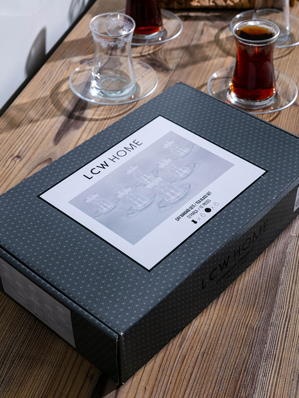 Beyaz Baskılı Çay Bardağı ve Çay Tabağı Seti 12 Parça 132 ml-3