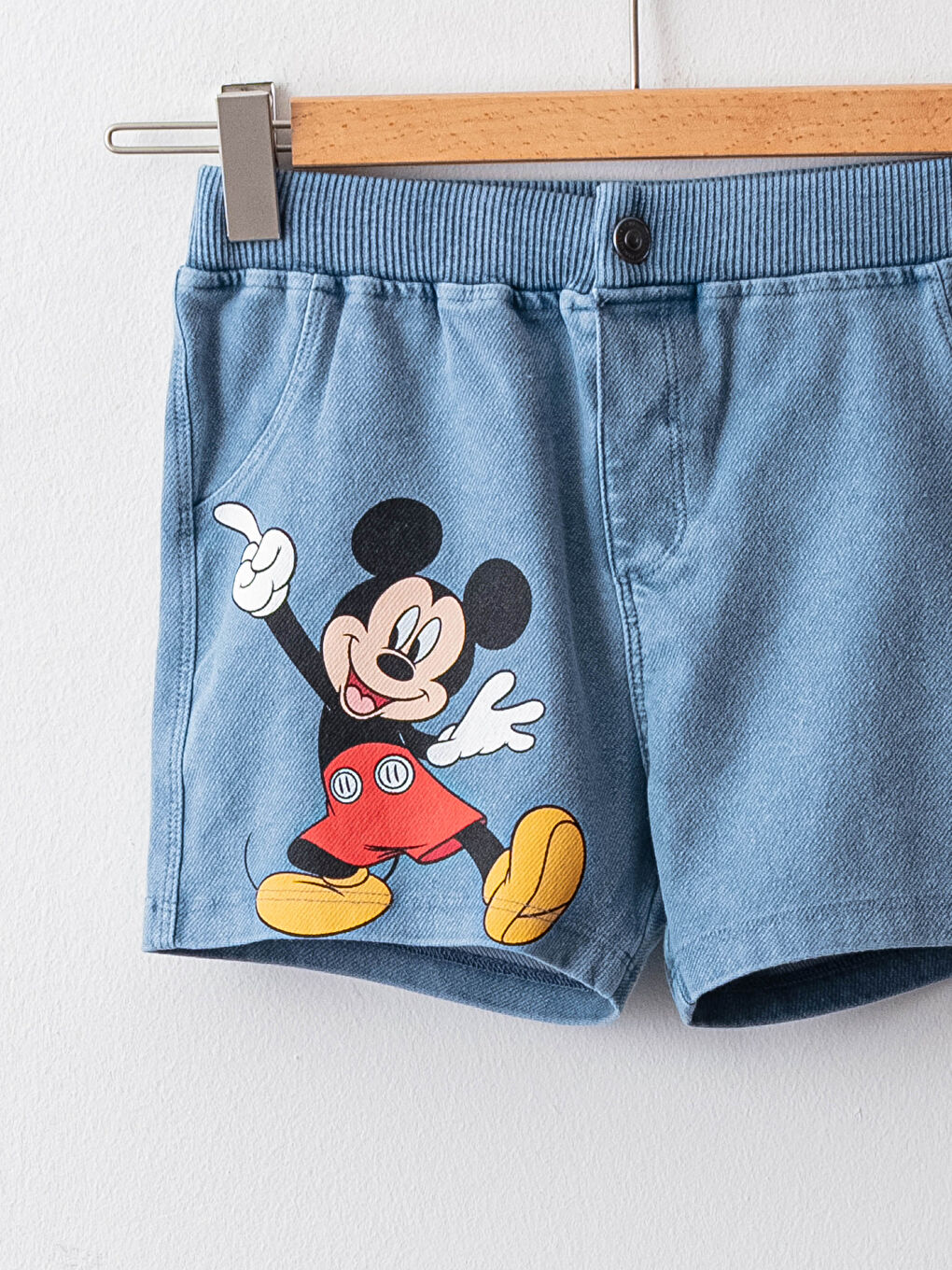Mickey mouse принтті бала ұл джинс шорты резеңке белдікті-2