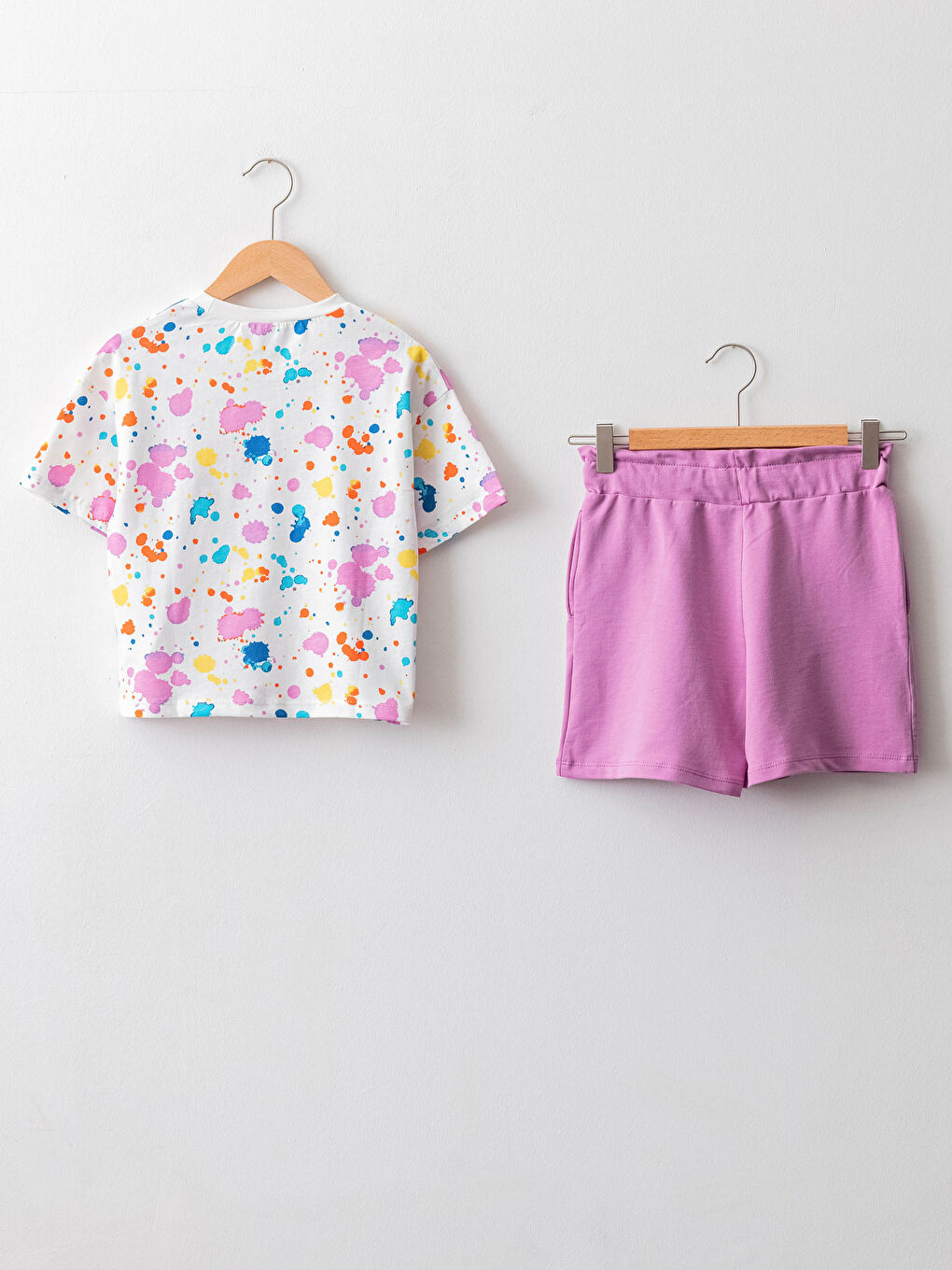 LC Waikiki Crew Neck Tie-Dye Short Sleeved Cotton Girl's T-Shirt and Shorts -S1H782Z4-LRA