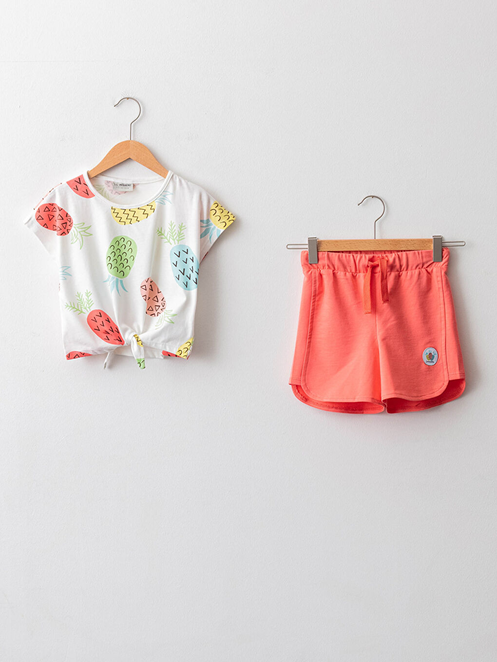 Crew Neck Printed Short Sleeve Girls' T-Shirt and Shorts -S1H798Z4-LRA